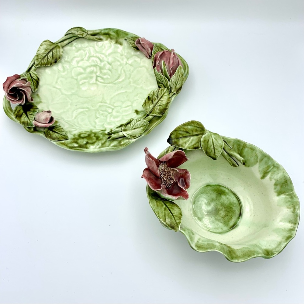 (‼️RESERVED‼️) Vintage Majolica Pottery Platter 12” & Bowl 8” Capodimonte